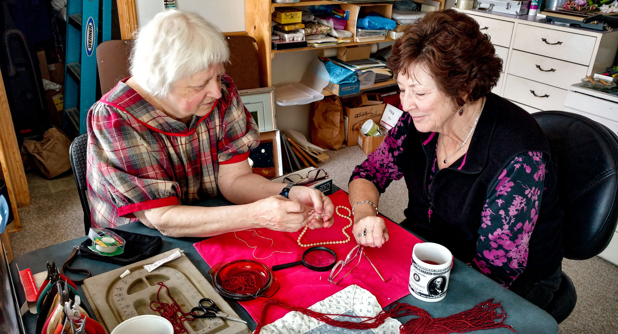 members doing beadwork